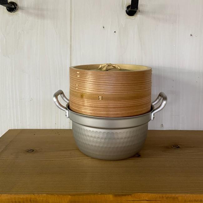 蒸し器 蒸し鍋 家庭用飲茶セット蒸し器 21cm アルミ円付鍋＋杉 中華セイロ1段