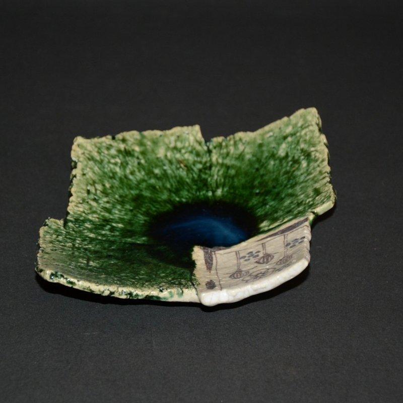 織部ツギハギ皿 盛り皿 取り皿 笠間焼作家 夢現窯 尾崎高行作 : 美術