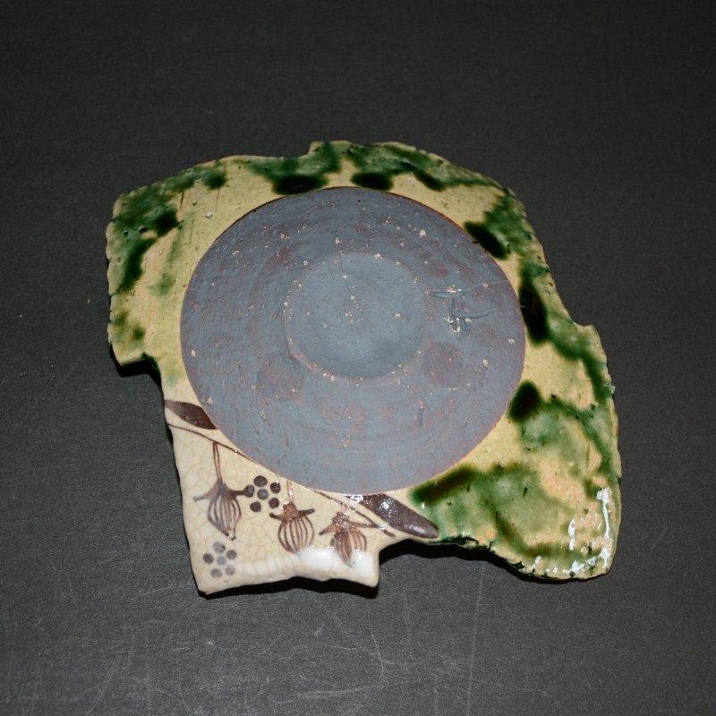織部ツギハギ皿 盛り皿 取り皿 笠間焼作家 夢現窯 尾崎高行作 : 美術
