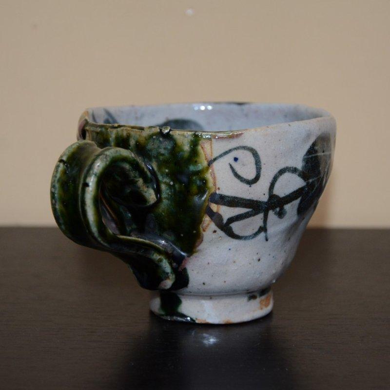 美濃焼 織部ぶどう文マグカップ コーヒーカップ 早蕨窯 佐藤和次 [美術