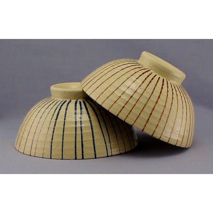 瀬戸焼 オリジナル 手書き 夫婦茶碗 茶・青線十草模様 丸茶碗 瀬戸焼 オリジナル 手書き 夫婦茶碗 茶・青線十草模様 丸茶碗