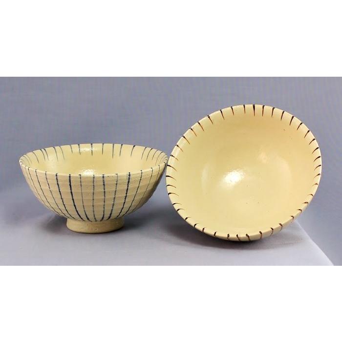 瀬戸焼 オリジナル 手書き 夫婦茶碗 茶・青線十草模様 丸茶碗 瀬戸焼 オリジナル 手書き 夫婦茶碗 茶・青線十草模様 丸茶碗