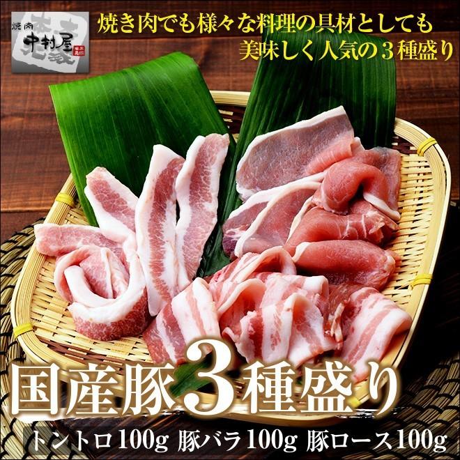 お中元 御中元 豚肉 国産豚 ３種盛り300g トントロ100g 豚バラ100g 豚ロース100g 焼肉 バーベキュー｜yakinikunakamurayayh