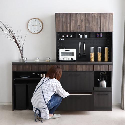 東馬(Tohma) RESE レセ 105KB Cタイプ キッチン収納 木目調 幅104.7×奥行45×高さ180cm ブラック_8