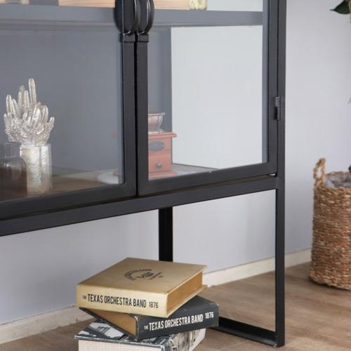 東馬(Tohma) UPTown 146 MACARONI CABINET 収納 ヴィンテージ フラップ式 幅80×奥行35×高さ120cm ブラックの画像