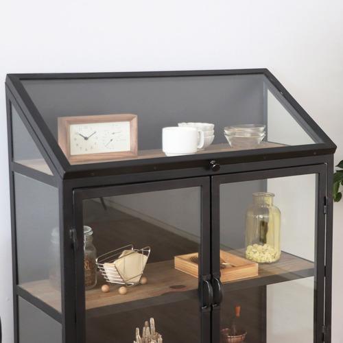 東馬(Tohma) UPTown 146 MACARONI CABINET 収納 ヴィンテージ フラップ式 幅80×奥行35×高さ120cm ブラックの画像
