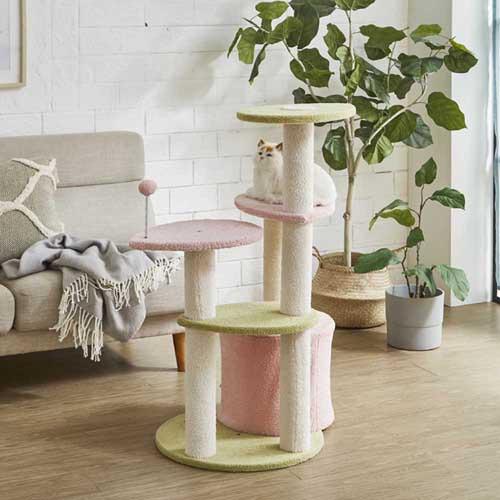 後藤家具物産 キャットタワー モモ 小屋付き ハンモック付き ピンク CAT-TW-MOMO_5