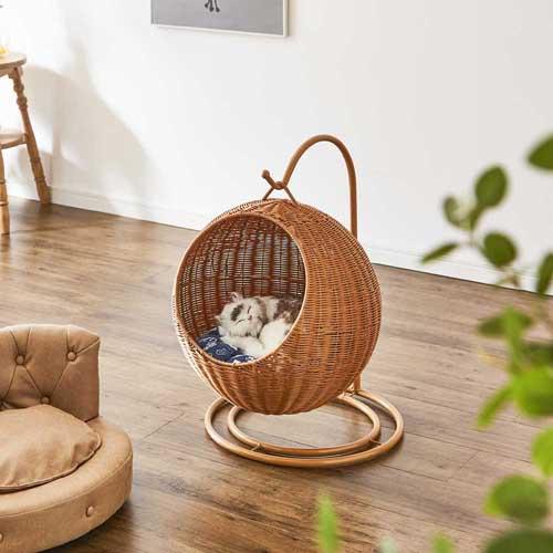 後藤調度品物産 ペットハンキングチェアー 猫 癒し 溜まり場感 籠 ラタン 赤銅色 PET-HC-BR