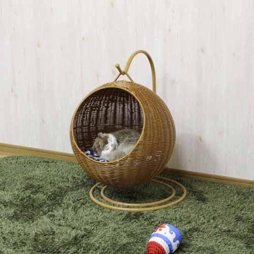 後藤調度品物産 ペットハンキングチェアー 猫 癒し 溜まり場感 籠 ラタン 赤銅色 PET-HC-BR