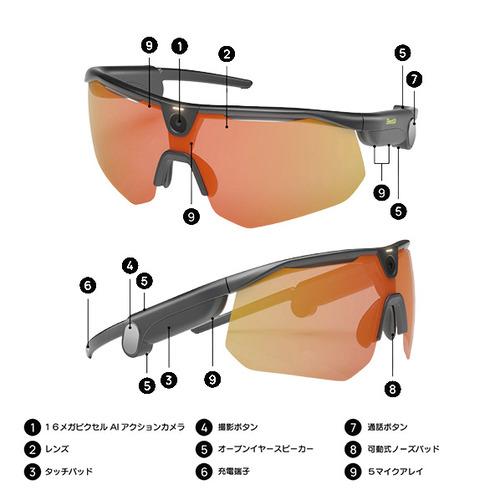 BleeqUp CGQ542A0 4-in-1 カメラ付きAIスポーツグラス Ranger カメラ イヤホン トランシーバーを一体化 AIセーフティガード機能 ブラックの画像