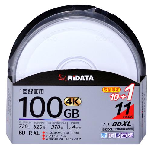 RiDATA BD-R520PW4X.10+1SPB 録画用BD-R XL 1回録画用 (片面3層)スピンドルケース入り 11枚パック 100GB ホワイト