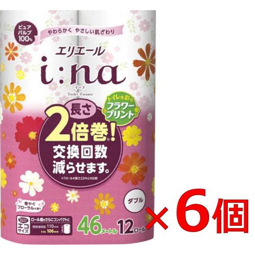 大王製紙 エリエール イーナ トイレットティシュー ダブル プリント 12R×6パック 【セット販売】（Yahoo!・ヤマダデンキ Yahoo!店）