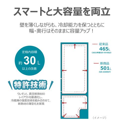 無料長期保証】東芝 冷蔵庫 501L 右開き 5ドア 幅60cm スリムで大容量