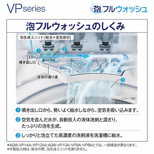 AQUA AQW-VP10A(W) 全自動洗濯機 上開き 洗濯10kg 乾燥3.0kg 簡易乾燥 ホワイトの画像
