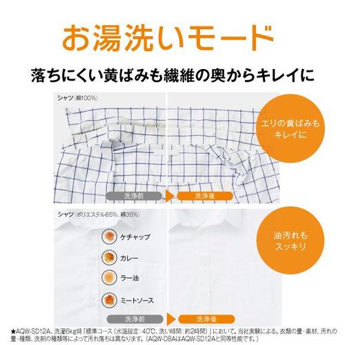 AQUA ドラム式洗濯機 右開き 洗濯8kg 乾燥4.5kg 幅59.5cm お湯洗い 除菌&無排気乾燥 まっ直ぐドラム AQW-D8A-R(W) ホワイト系の画像