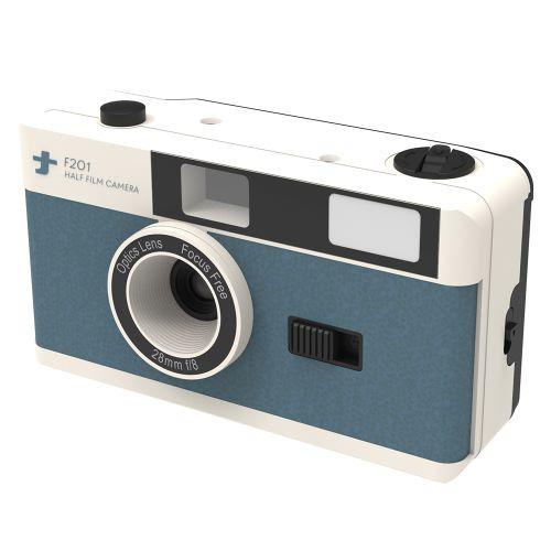 ナカバヤシ CAM-F201BL フィルムナカメラ half ハーフフレームカメラ フラッシュ搭載 ハンドストラップ付 ブルー