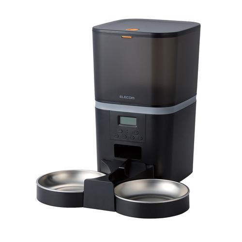 エレコム PET-AF02BK 自動給餌器 6L 録音可 タイマー式 1日6食 電池/コンセント2WAY給電 餌詰まり通知 ドライフード専用 ボウル2個付属 ブラック