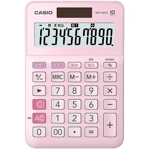 CASIO（カシオ） MW-100TC-PK-N W税率電卓 10桁 ピンク : ヤマダデンキ