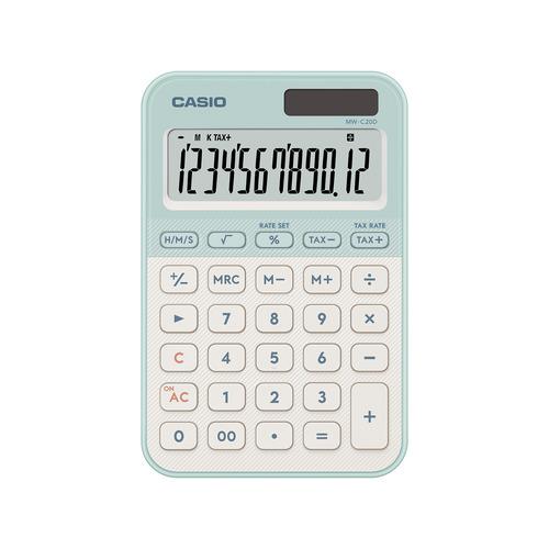 カシオ計算機 MW-C20D-LG-N デザイン電卓 ミニジャスト型カラフル 12桁表示 税計算機能あり ライトグリーン : ヤマダデンキ ...