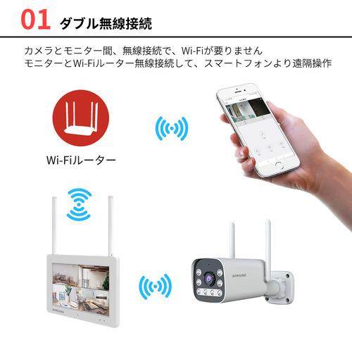 水鏡 JA-T6204-P293A-W6 ひかるカメラモニターセット 300万画素 防犯カメラ センサーライト搭載 カメラやスマホと双方向通話可能の画像