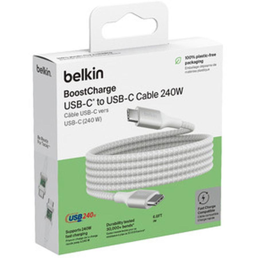 ベルキン BoostCharge 240W USB-C to USB-C 編組ケーブル 2m ホワイト CAB015BT2MWH｜yamada-denki｜02
