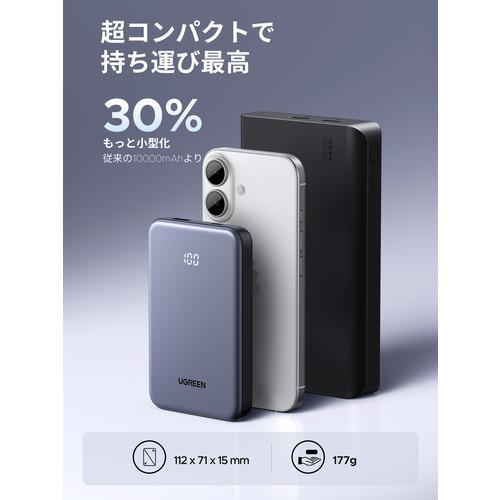 UGREEN 75131B モバイルバッテリー PD20W 10000mAh 2台同時充電（USB-A