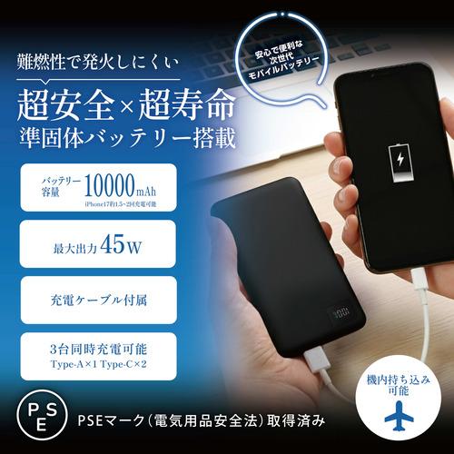 YSN B1-MB002BK 準固体モバイルバッテリー45W USB Type-Cポートx2