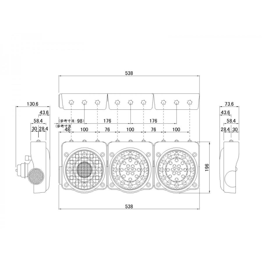 ICL LEDコンビテールランプ 丸型クリア3連吊り下げタイプ ICL LEDコンビテールランプ 丸型クリア3連吊り下げタイプ