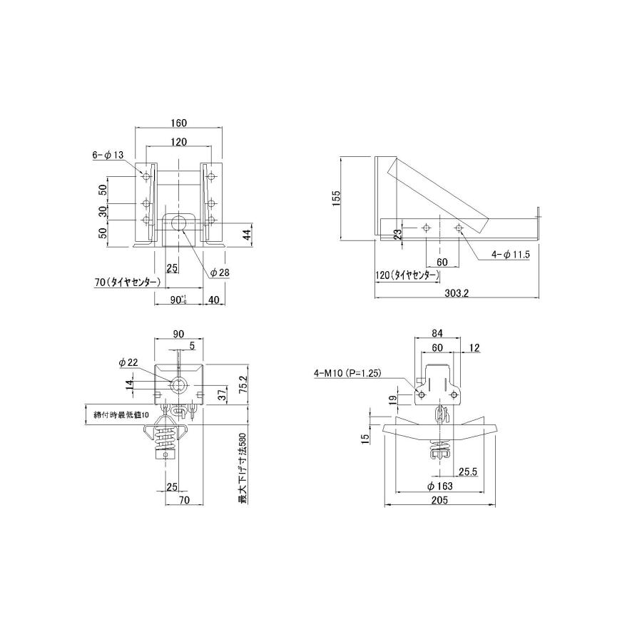スペアタイヤキャリア PM-400M ASSY (サイド吊) φ164 中型トラック用