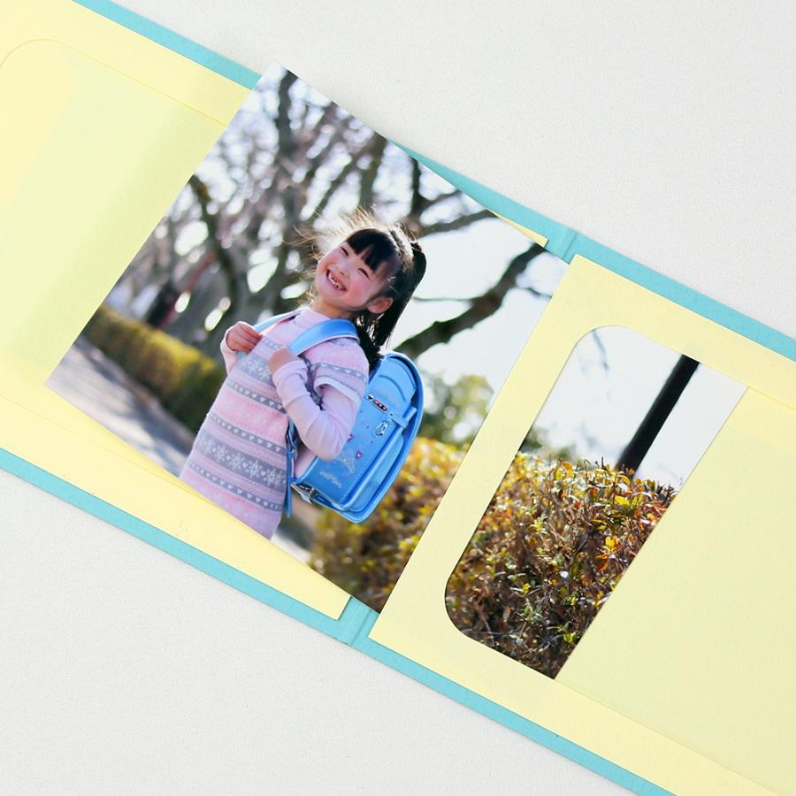 ペーパー フォトフレーム 写真台紙 無地表紙 Lサイズ （89×127mm） 4面ヨコ ブルー （メッセージカード：ツタ）｜yamadaya-daishi｜03