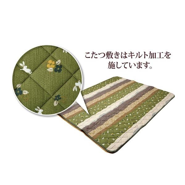 和柄 こたつ布団/敷布団セット 〔うさぎ柄 長方形 グリーン 約205×285cm〕 ピーチスキン 起毛 掛敷セット 〔リビング〕の画像