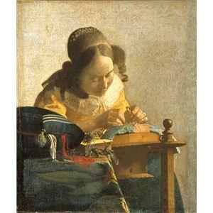 ヨハネス•フェルメール　「レースを編む女」　額装　複製画 世界の名画シリーズ、プリハード複製画 ヨハネス・フェルメール作