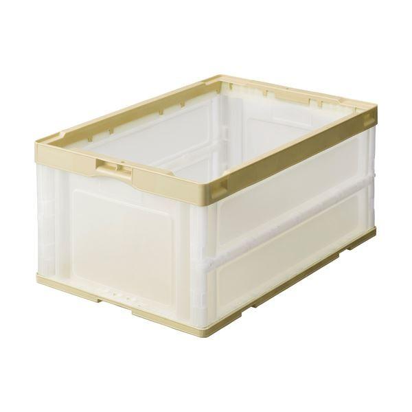 (まとめ) TANOSEE 折りたたみコンテナ 50L アイボリー／透明 1台 〔×5セット〕