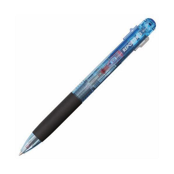 (まとめ) トンボ鉛筆 3色油性ボールペン リポーター3 0.7mm （軸色 透明ブルー） BC-TRC40 1本 〔×30セット〕