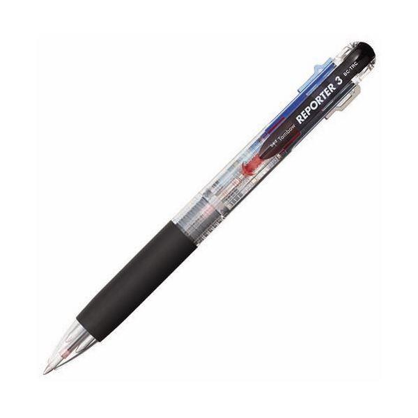 (まとめ) トンボ鉛筆 3色油性ボールペン リポーター3 0.7mm （軸色 透明） BC-TRC20 1本 〔×30セット〕