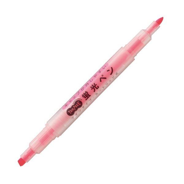 (まとめ) TANOSEEキャップが外しやすい蛍光ペン ツイン ピンク 1本 〔×100セット〕