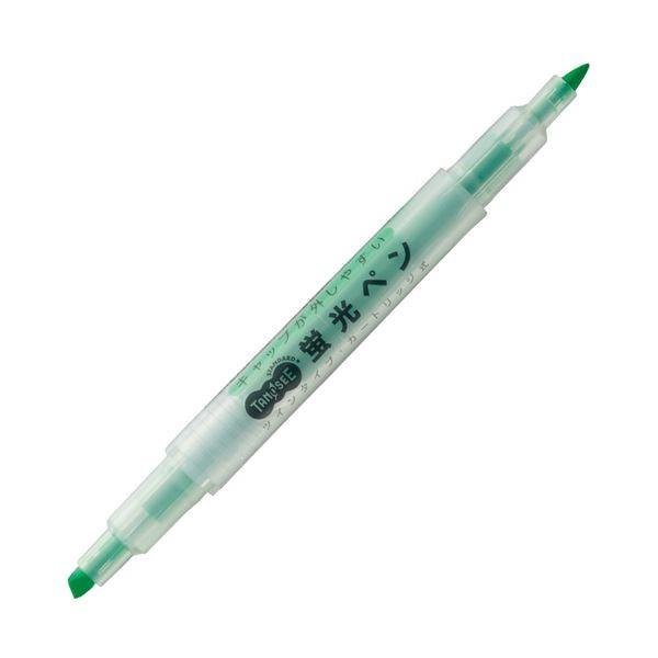 (まとめ) TANOSEEキャップが外しやすい蛍光ペン ツイン 緑 1本 〔×100セット〕