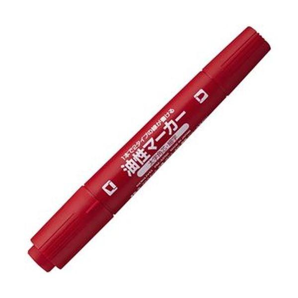 （まとめ）コクヨ 再生樹脂油性マーカーツイン太字+細字 赤 PM-42NR 1セット（10本）〔×10セット〕