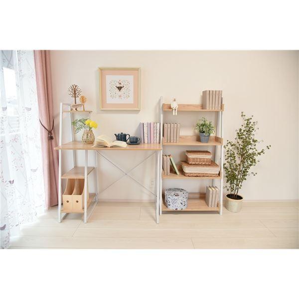 ラック シェルフ 収納棚 4段 幅67cm 高さ125cm スチール アイアン 木目 ホワイト/ナチュラル WH/NA 組立品の画像