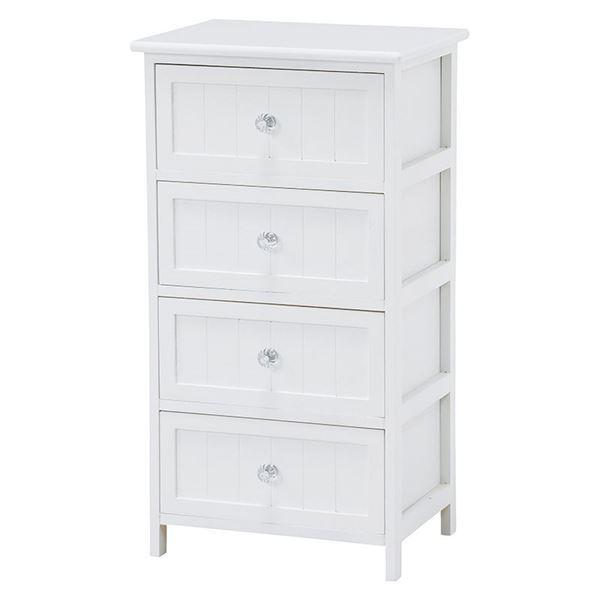 桐材 ランドリーラック/洗濯用品 〔4段 ホワイト〕 幅41×奥行31×高さ76cm 木製 クリスタル調取っ手付き 〔脱衣所 洗面所〕