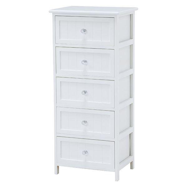 桐材 ランドリーラック/洗濯用品 〔5段 ホワイト〕 幅41×奥行31×高さ93cm 木製 クリスタル調取っ手付き 〔脱衣所 洗面所〕