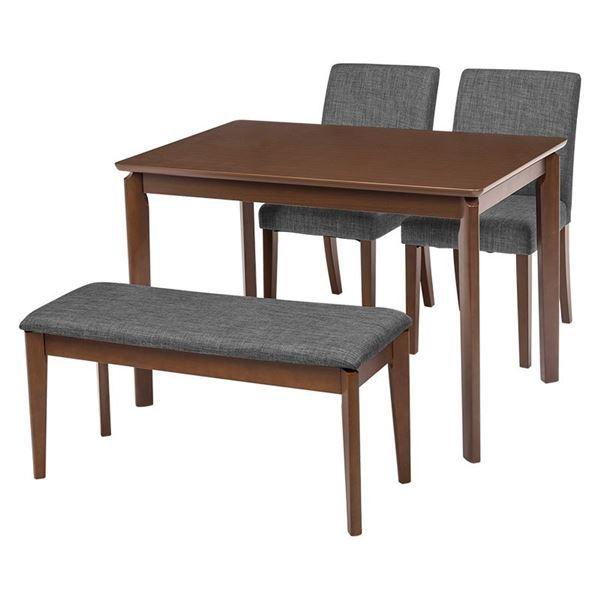 ダイニング 4点セット 約幅110cm ダイニングテーブル×1 ダイニングチェア×2 ベンチ×1 グレー 木製フレーム 組立品 リビング〔代引不可〕