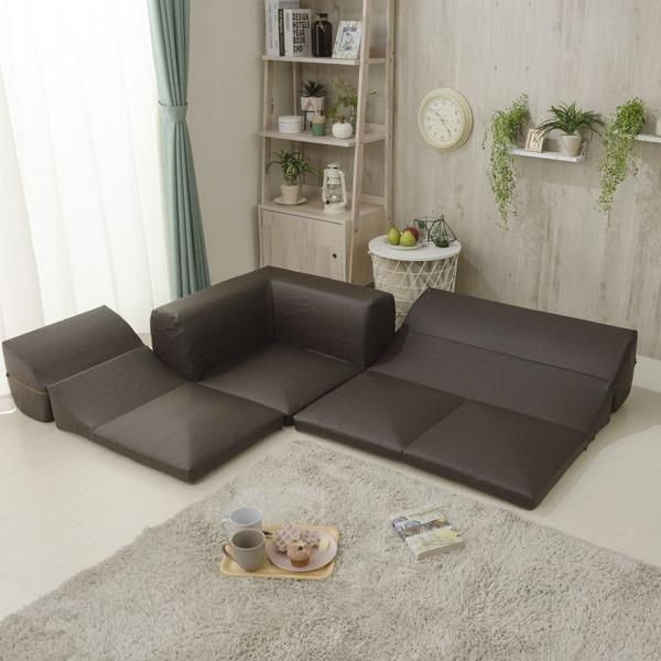 フロアソファー 3点セット 〔コーナー付き PVC生地 ブラウン〕 本体