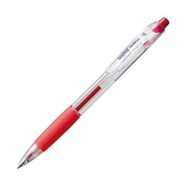 （まとめ）TANOSEE ノック式油性ボールペン（なめらかインク） 0.7mm 赤 （軸色：クリア） 1セット（50本） 〔×3セット〕