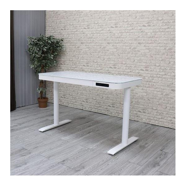 パソコンデスク 約幅121cm ホワイト 引き出し付き ガラス天板タイプ 高