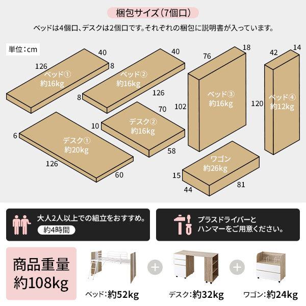 システムベッド 3点セット ベッド幅102cm ブラウン ロータイプ