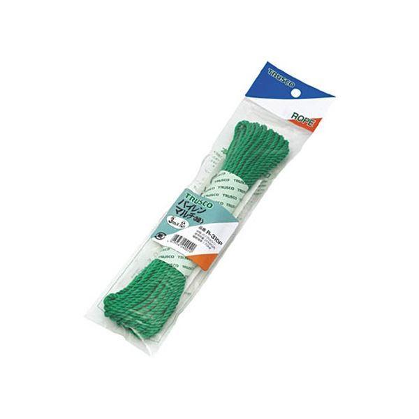 (まとめ) TRUSCO パイレンマルチカラーロープ φ3mm×10m 緑 R-310P-GN 1巻 〔×20仕掛ける〕 物干し竿、ロープ-洗濯用品-キッチン、日用品、文具