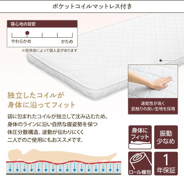 ロフトベッド シングル ベッド+デスク90cm ボンネルコイルマットレス付き ベッド：ホワイト デスク：シャビーオークの画像