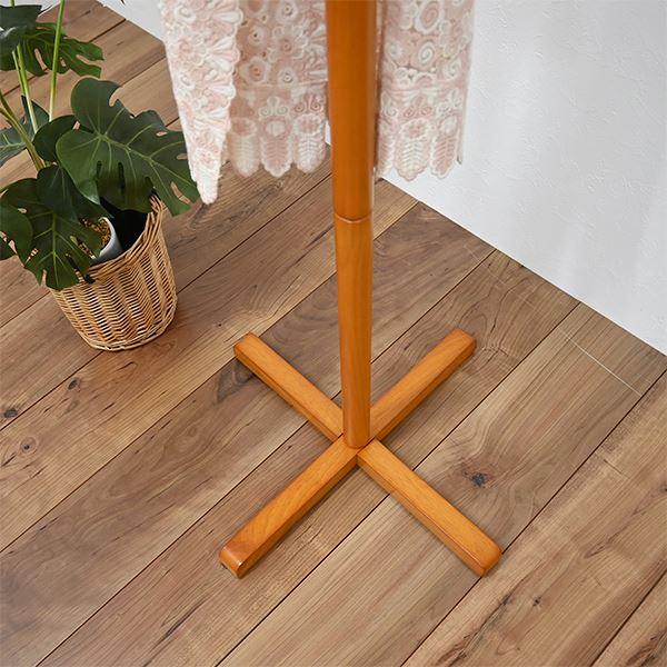 ポールハンガー 高さ165.5cm ブラウン 木製 天然木 トレー付き 工具