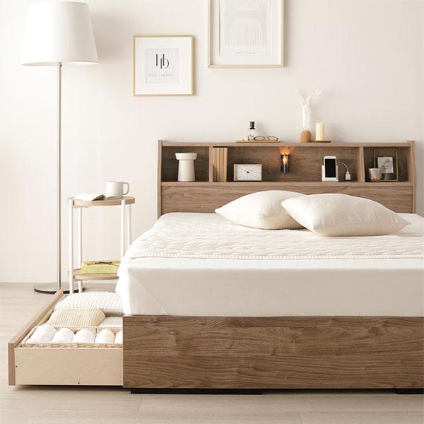 ベッド ダブル ベッドフレームのみ アッシュブラウン 収納付